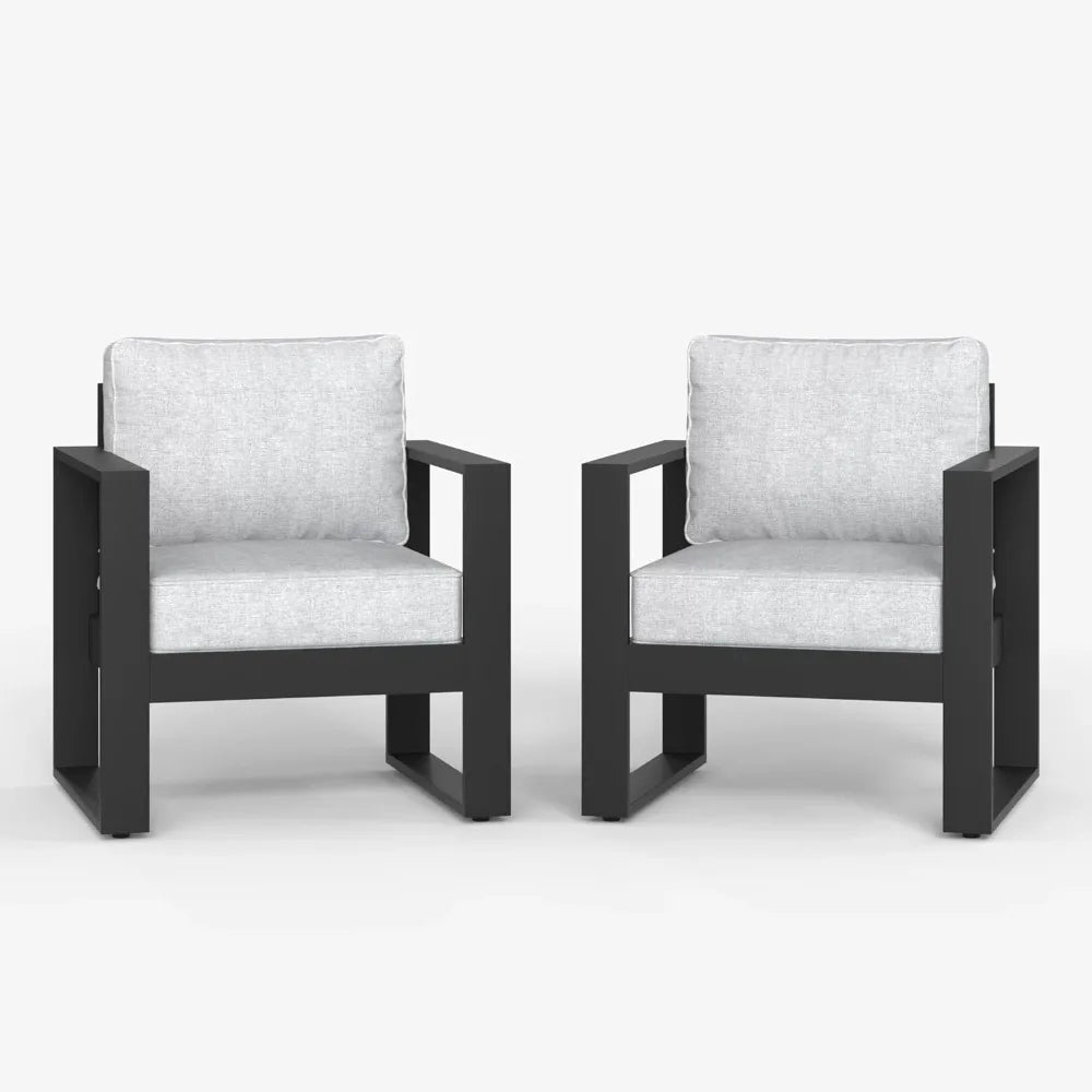 Outdoor Patio,  Aluminum Chair, Modern Armchair Set of 2 with Washable Thick Cushions