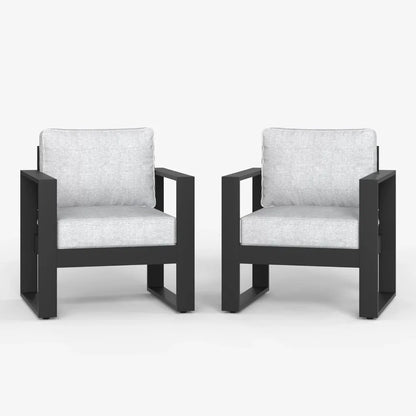 Outdoor Patio,  Aluminum Chair, Modern Armchair Set of 2 with Washable Thick Cushions