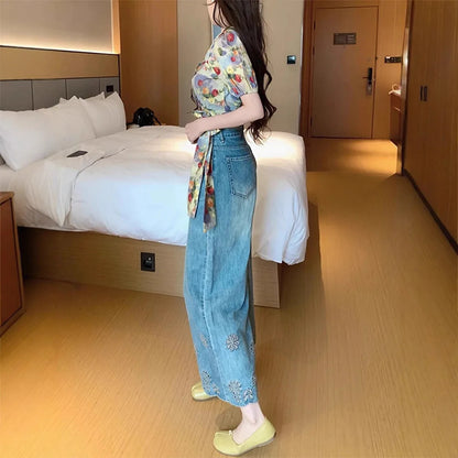Hollow Design Large Size, Nine-Piece Jeans  for  Women's /GirlsSummer  wear.  New Loose,  High Waist , Slim , Straight Leg Pants.