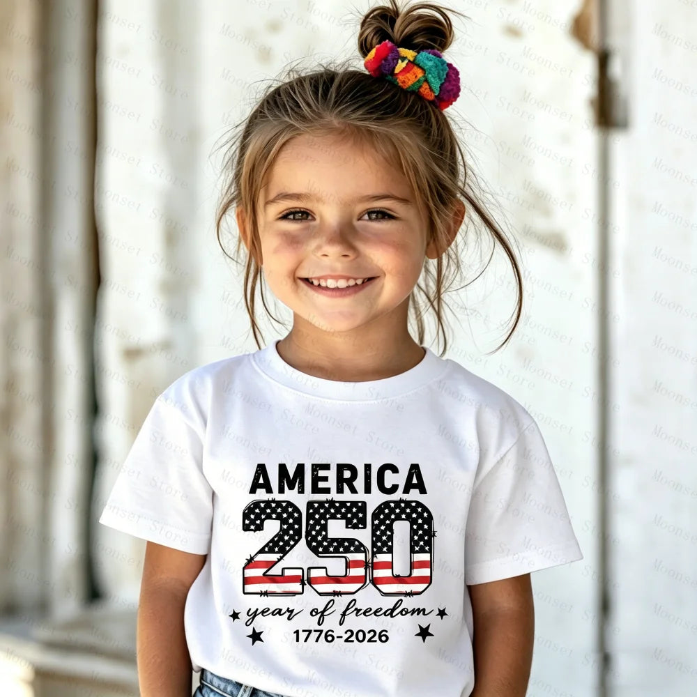 United States of America's 250th Anniversary.  Kids Shirts  with  Patriotic items and Flags for  4th of July T-shirt,  250 Years of Independence KIDS  Tops