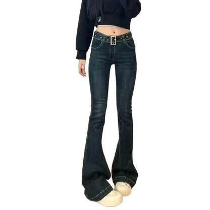 Vintage American Fleece Lined, Flared Jeans  for Women/Girls High Waist,  Long Pants, Casual Cotton Denim Jeans