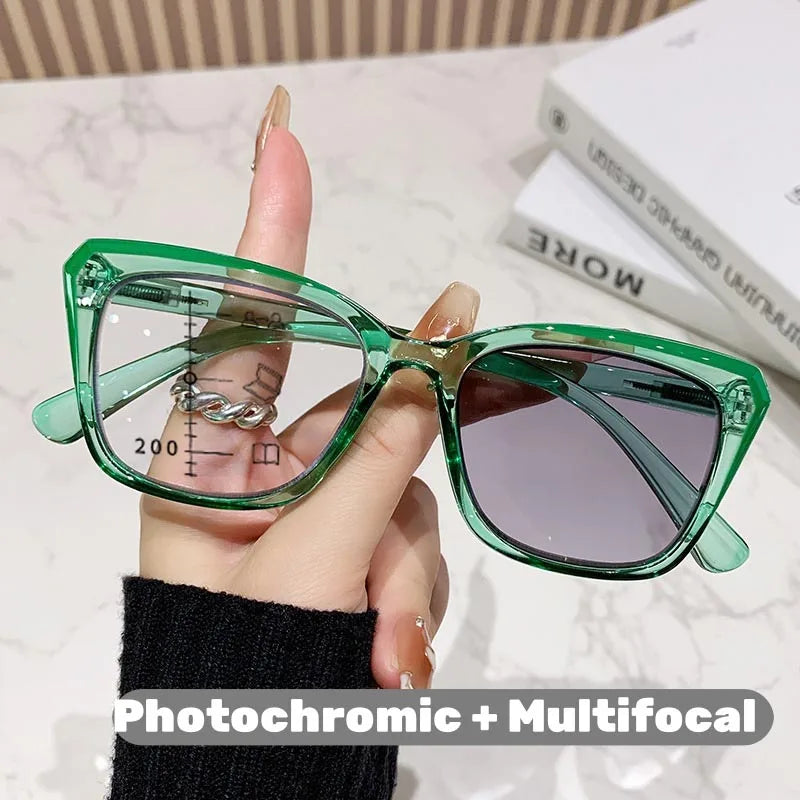 Transparent Frame, Photochromic, Multifocal Reading Glasses for Women/ Men,  Fashion Progressive,  Anti - Blue Light,  Presbyopia READERS.  THESE GLasses are LOADED with choices and features.