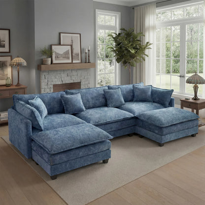 113.4" Modular Sectional Sofa with Ottoman, Comfy Cloud Couch with Deep Seat (23.6" D), Solid Wood Frame, for Living Room