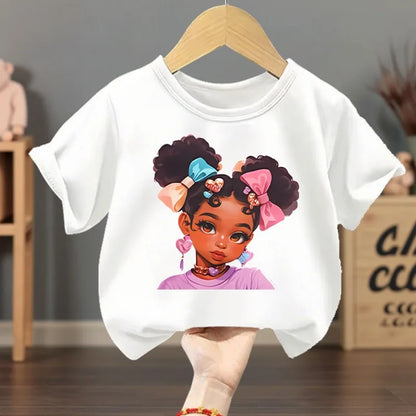 Girls Summer  Casual T Shirt, Fashion Printed Children's Short Sleeve Tops,  Kids Breathable Comfy Outdoor T's Black/ Pink /White