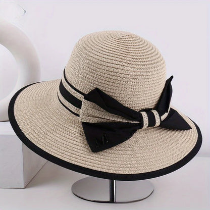 Spring/SUMMER Style Bowknot Wide-brimmed Sunshade Straw Hat, Striped Fashion Women's Hat,  Summer Sun Protection Hat