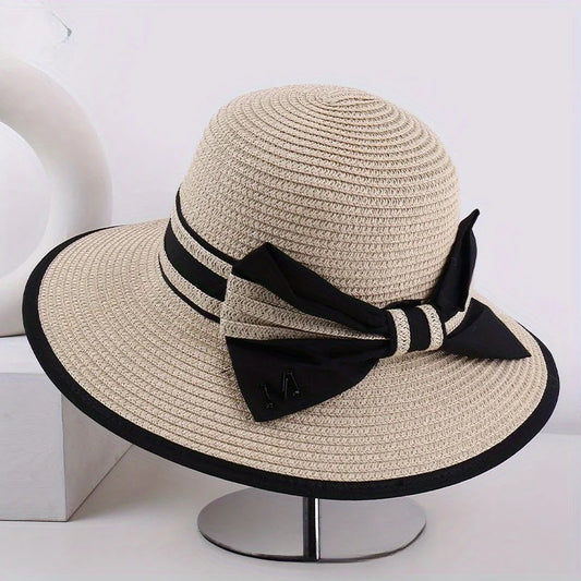 Spring/SUMMER Style Bowknot Wide-brimmed Sunshade Straw Hat, Striped Fashion Women's Hat,  Summer Sun Protection Hat