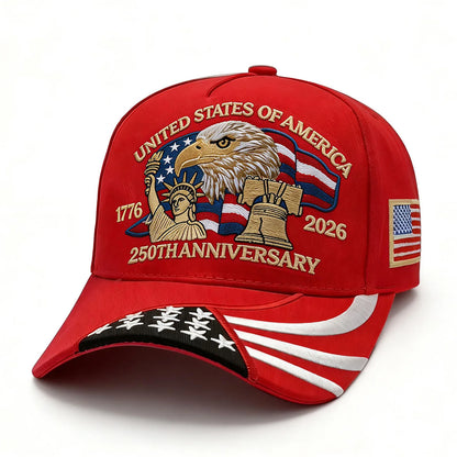 250th Anniversary USA  Hat,  Embroidered Patriotic Baseball Cap,  1776-2026 Independence Day,   Adjustable Hat for Men /Women