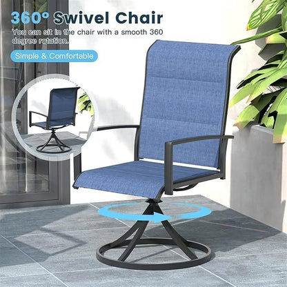 9-Piece Outdoor Dining Set,  Extendable Table & 8 Blue Foam Padded Textilene Swivel Chairs for Patio Garden Poolside. What a outdoor Sit-Down Celebration!!!