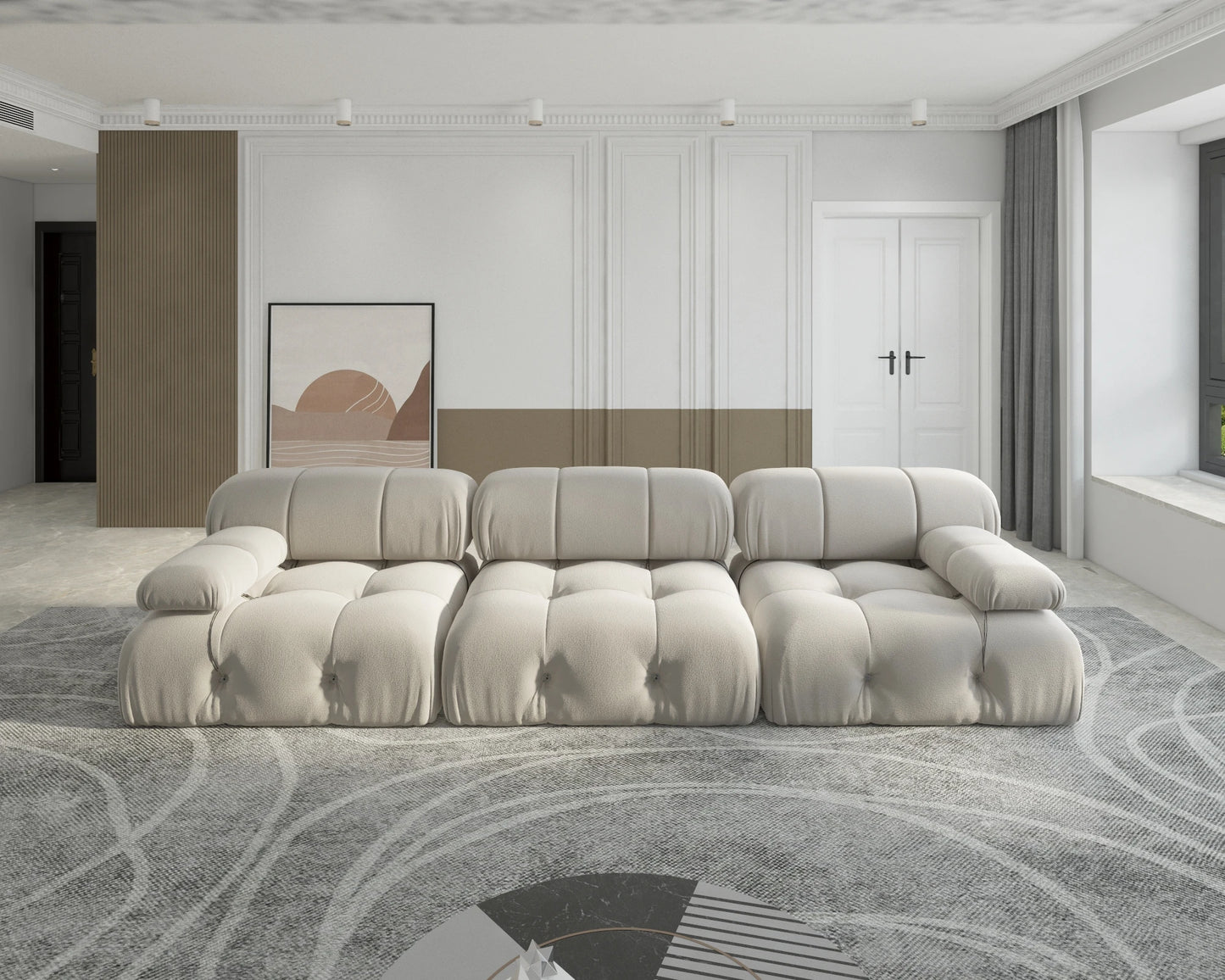 104" Minimalist Modular Sectional Sofas. Modern Velvet Convertible Couches  for 3. Seats 3 in Living Room Sofa Sets.