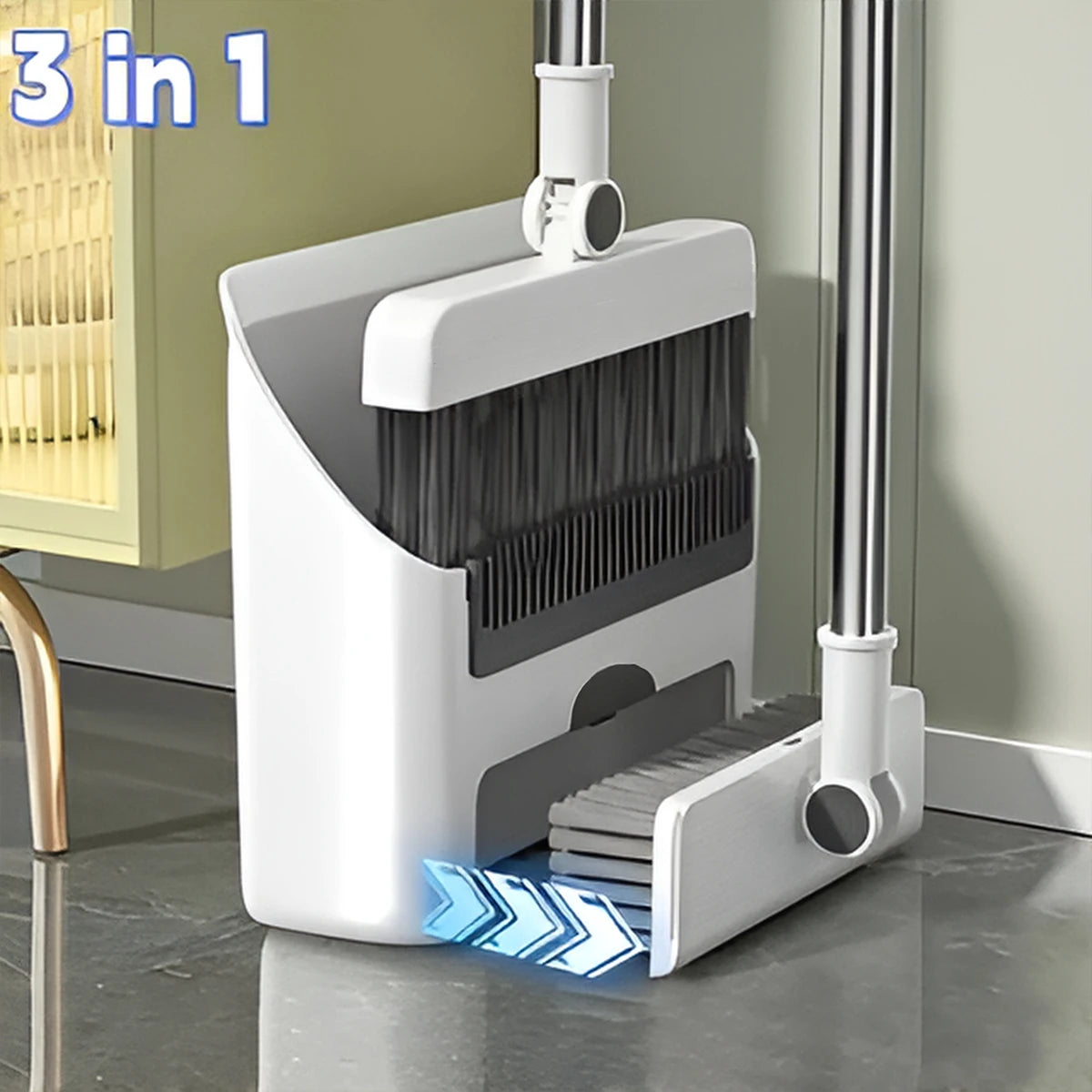 3in 1 Broom and Dustpan Set Floor.  Long-handled Broom And Dustpan For Home Office School Dorm
