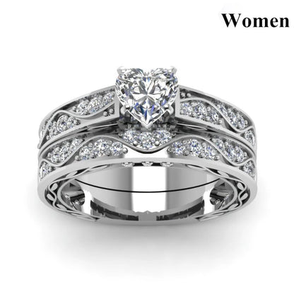 Fashion Couple Rings Men's CZ Stainless Steel Ring, Womens  Heart Cut Crystal Rhinestones Ring Set Wedding  Annniversary, Engagement Jewelry