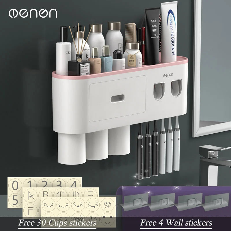 Magnetic Adsorption Inverted Toothbrush Holder/Wall /Automatic Toothpaste Squeezer, Storage Rack for  Bathroom Accessories