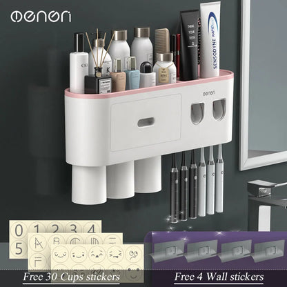 Magnetic Adsorption Inverted Toothbrush Holder/Wall /Automatic Toothpaste Squeezer, Storage Rack for  Bathroom Accessories