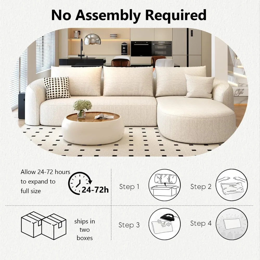 Sectional Couches Luxury Modern Curved Back Sofa, Minimalist Comfy L-Shape Boneless Cloud Couch for Living Room Apart