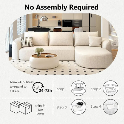 Sectional Couches Luxury Modern Curved Back Sofa, Minimalist Comfy L-Shape Boneless Cloud Couch for Living Room Apart