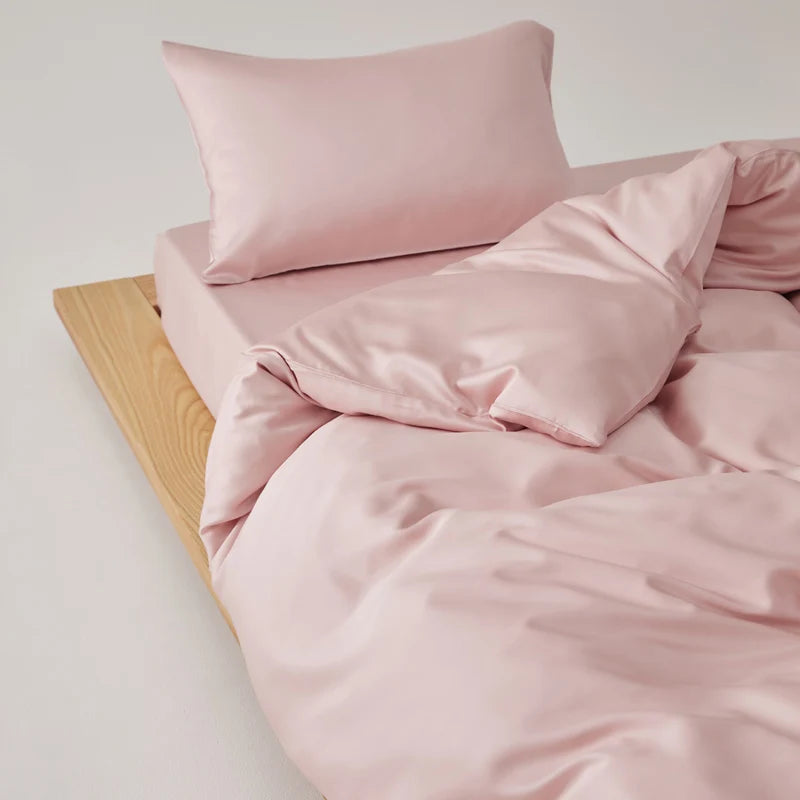 Simple 100% Lyocell Bedding Set,  Solid Colors,  Soft,  Skin-friendly Queen Duvet Cover Set with Sheets  of Natural Plant Fibre on Duvet Cover