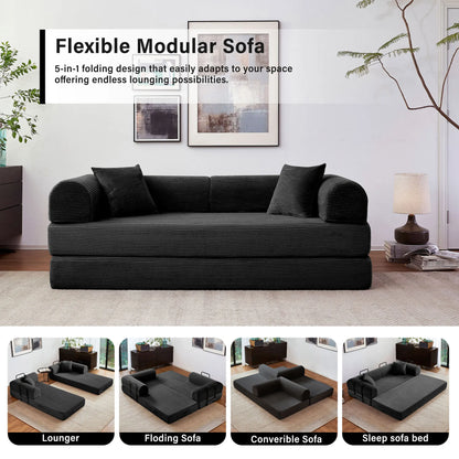 79'' Boneless Couch Foldable Convertible Futon Sleeper Sofa Bed,  Floor Lounge with L-Shaped Armrests for Living Room Sofas