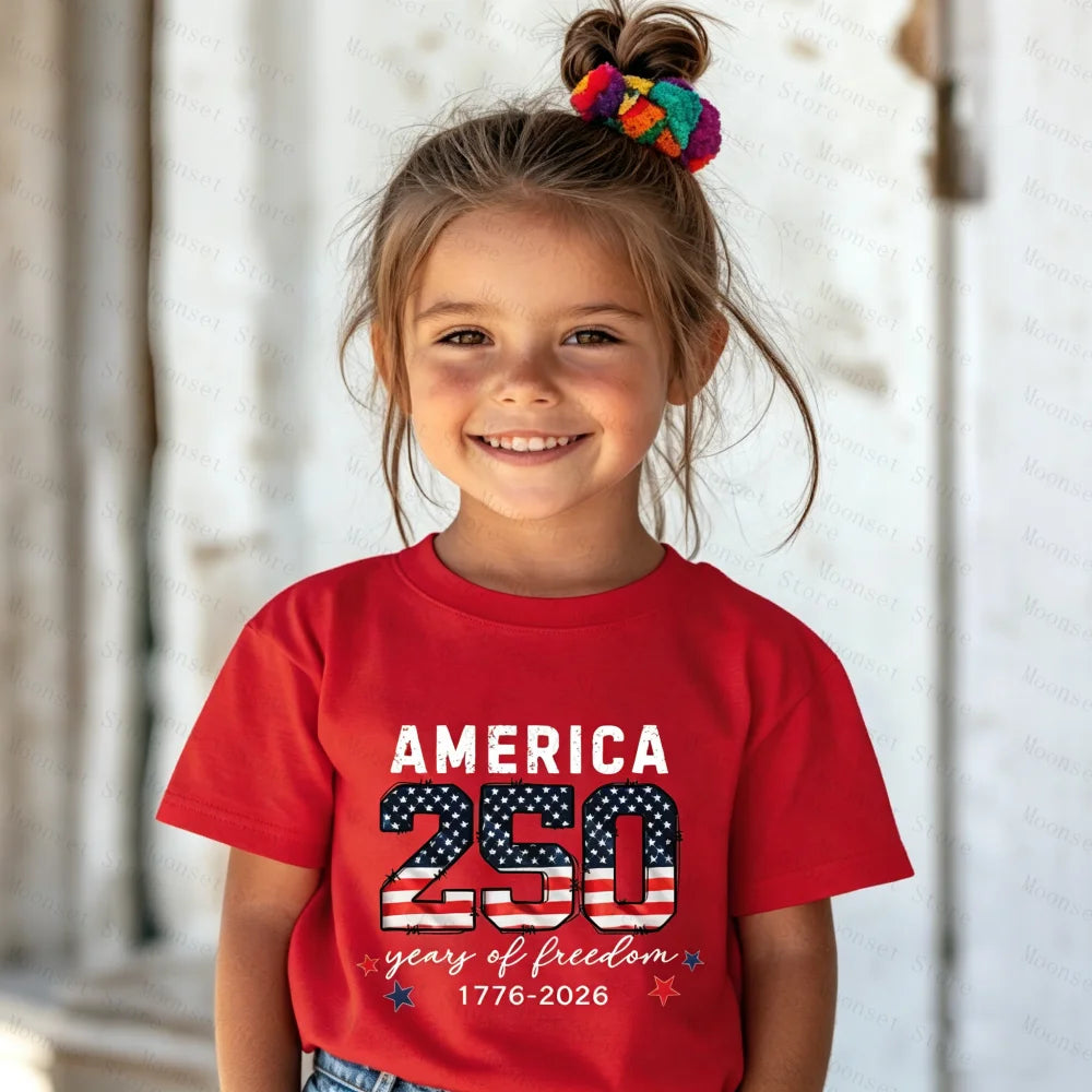 United States of America's 250th Anniversary.  Kids Shirts  with  Patriotic items and Flags for  4th of July T-shirt,  250 Years of Independence KIDS  Tops