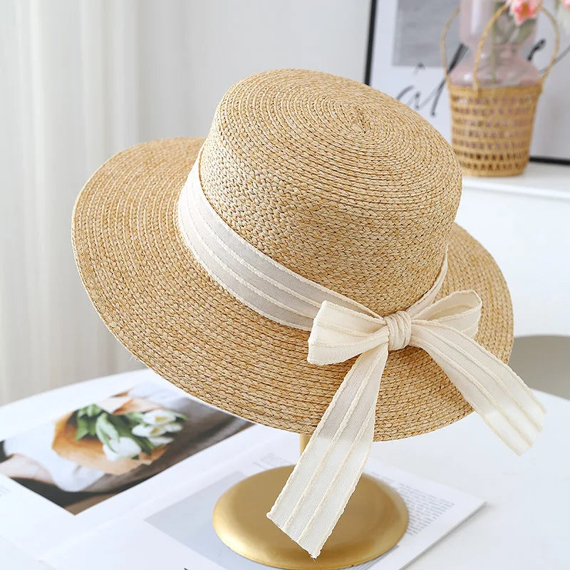 Womens  Summer  " Sweet Bucket " Hat.  Breathable,  Sun Hat with  Elegant Flat Top, Bowknot, Casual
