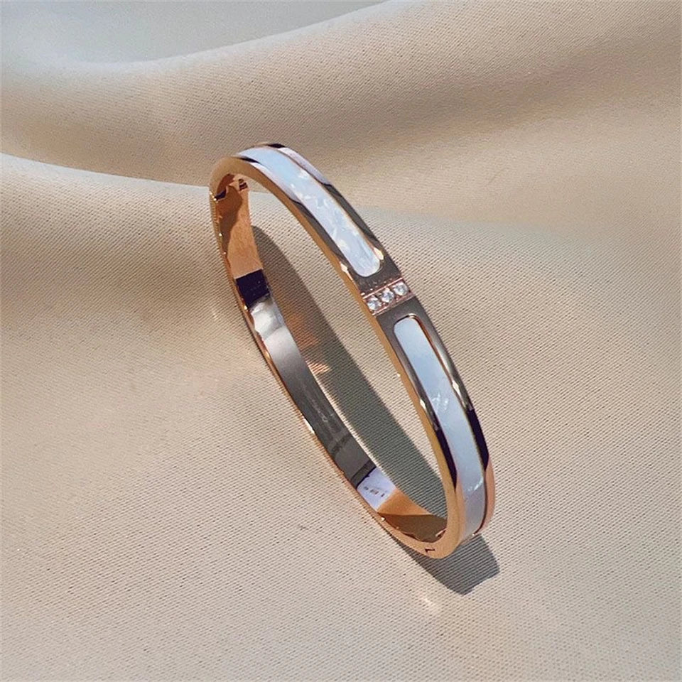 5/1pcs Sparkling Zirconia Inlaid Stainless Steel Bracelet Set for Women,  Stackable Bangles Fashion Non Fading Jewelry Gift.  Perfect for Mothers Day!