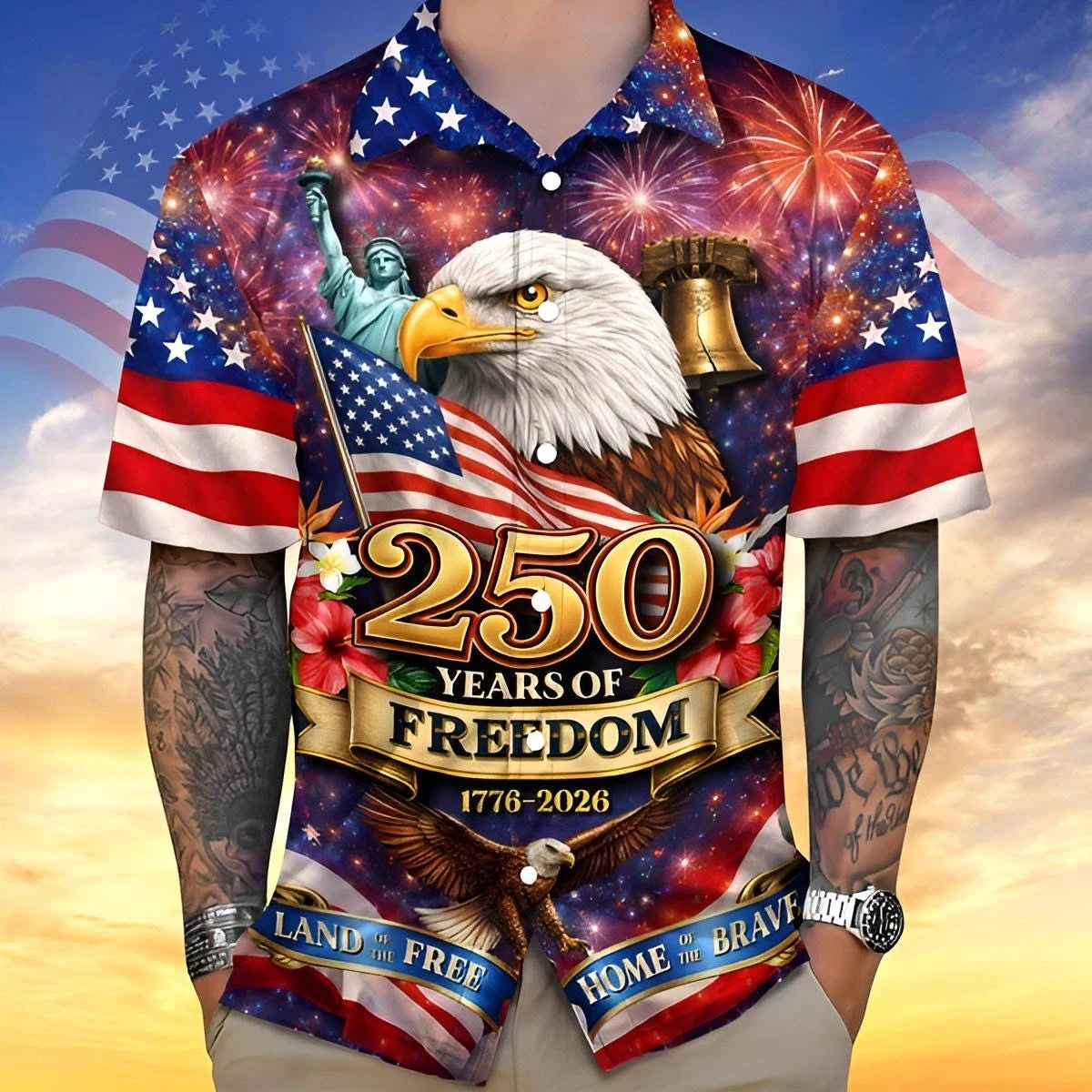 250th Anniversary America Hawaiian Shirt 250 Years USA Independence Day Shirt 1776-2026 Clothing 4th Of July Patriotic Gift