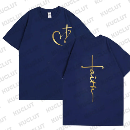 Heart Cross Print Christian T-shirt for Men or Women. Summer,  Plus Size Tee Shirt, Oversized T Shirt