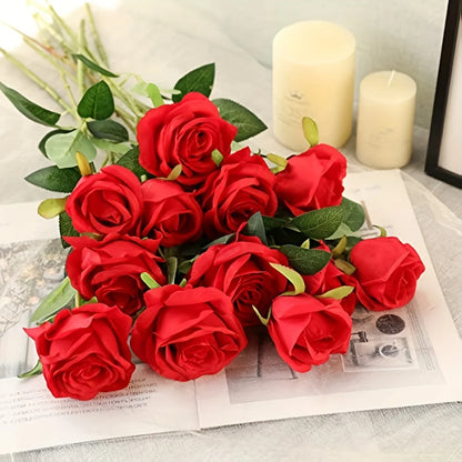 12pcs Realistic Artificial Rose Bouquet for Valentines Day, Weddings, Birthdays, and More  for Floral Arrangements
