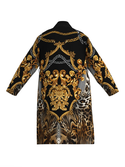 Mens Robe with 3D digital printing of  European aristocratic pattern.   Comfortable,  skin-friendly, long-sleeved thin bathrobe.