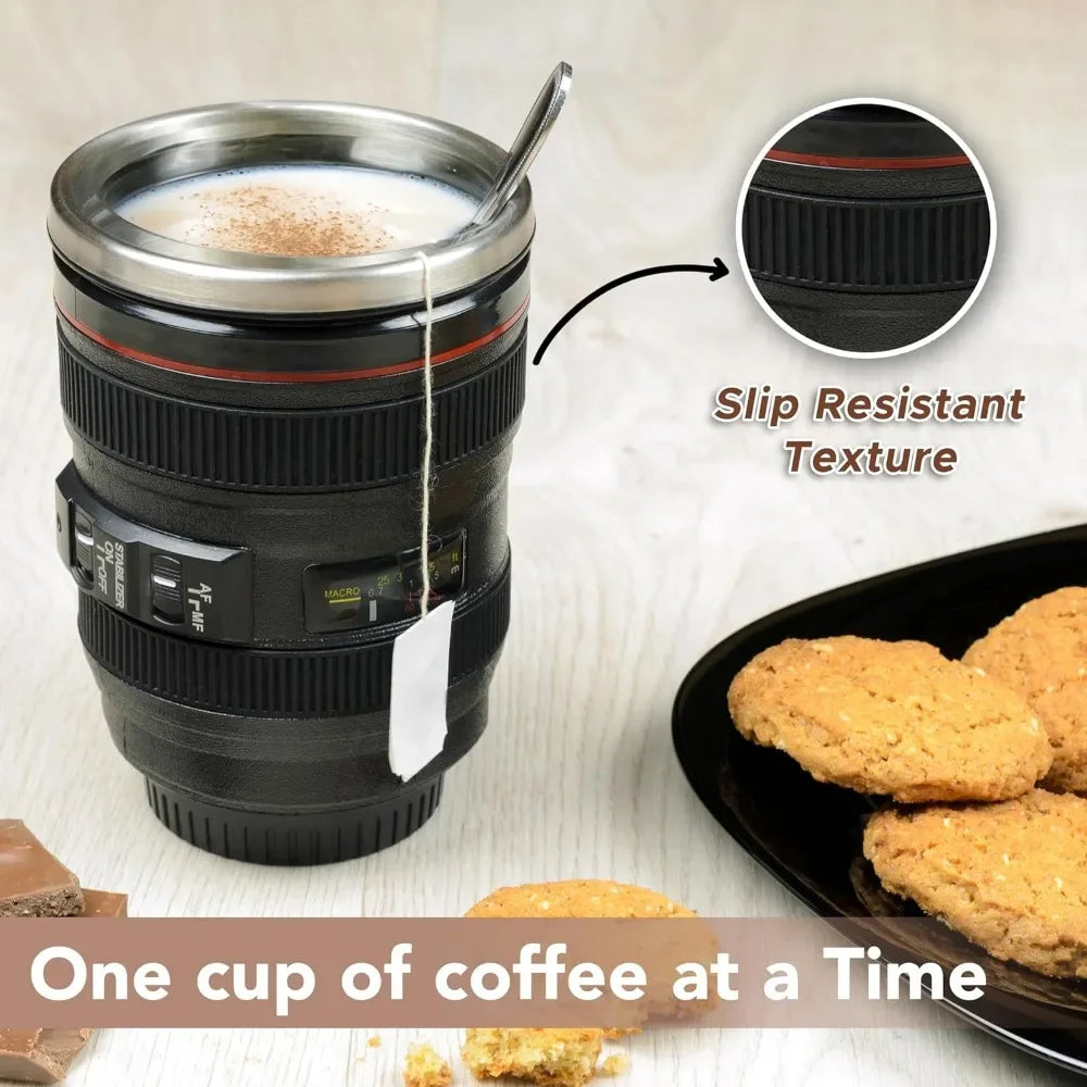 1pc SLR Lens  COFFEE CUP Camera.  Camera Lens Model, Stainless Steel Casual Cup with Lid,  Coffee Mug White/ Black.  Coffee Mug /Creative Gift FOR The photographer IN YOUR FAMILY.  PS:  Its almost FATHERS DAY!!!!!