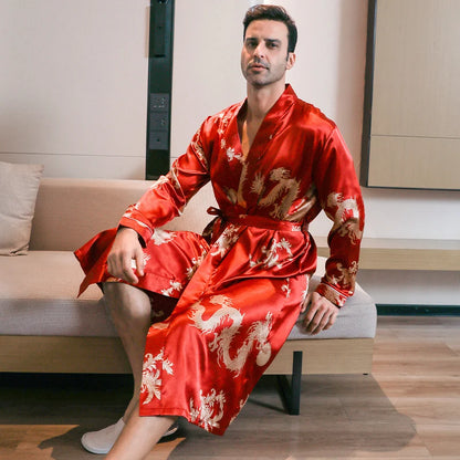Pajama for  men's spring and autumn wear. Silk,  thin,  style- oversized pajama with long- sleeves.