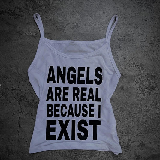 Girls Cute Skinny Crop Top,  Womens Vintage Aesthetic Print Tank,