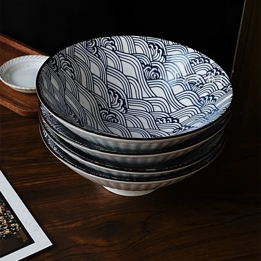 Large Size Hand-Painted Japanese Bowl for Soup,  Ramen, Etc.