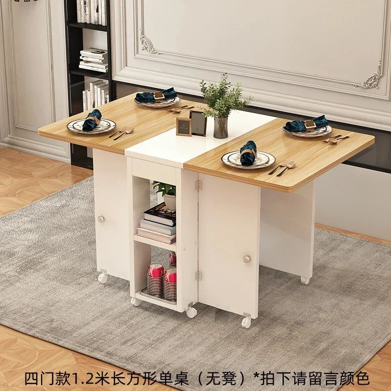 The household folding dining table is mobile and extensive and the is multi-functional