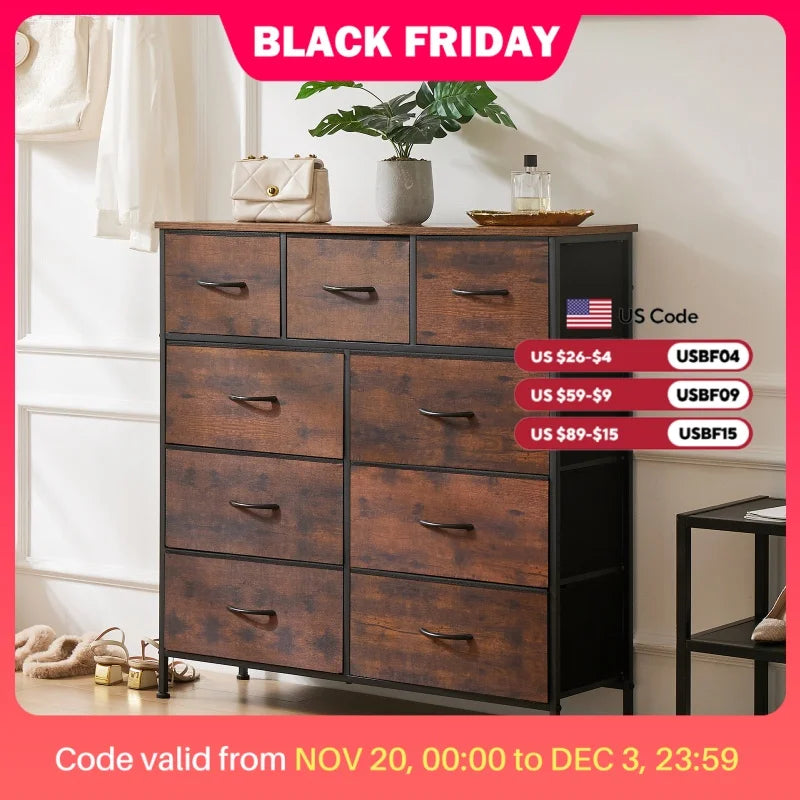 Dresser For Bedroom With 9 Fabric Storage Drawer Wardrobe, Chest Organizer Closet for  Adult, Kids Clothes, Cabinet Furniture