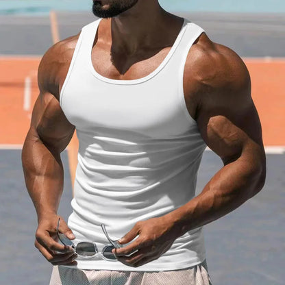 Men's Pure Cotton Tight Vest, Casual Sports Tank Tops,  Sleeveless Basic Tops, Quick Drying Bodybuilding Vest