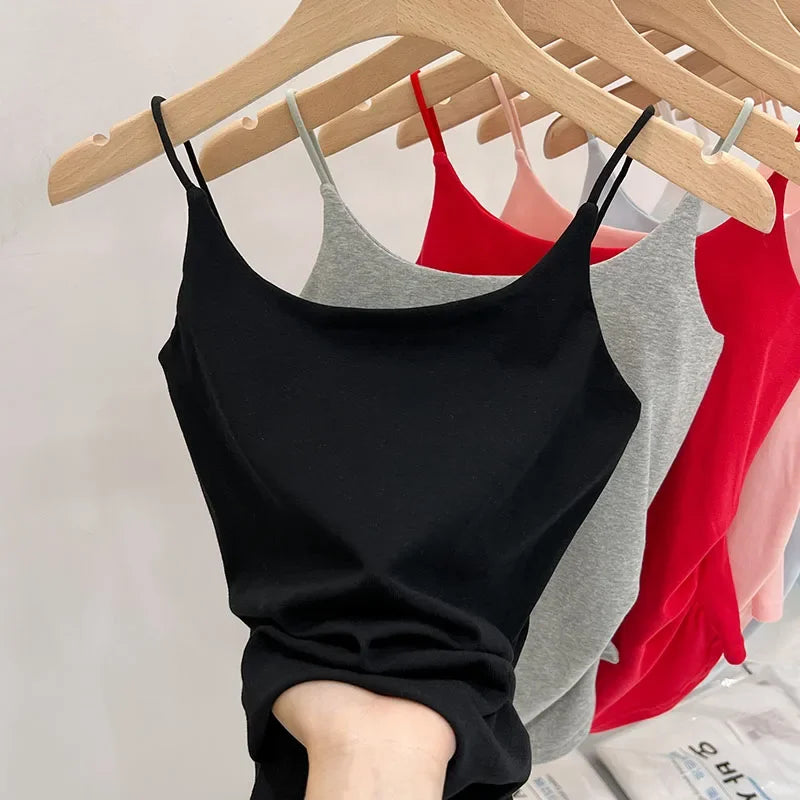 SIX Solid color SPAGHETTI  Tank Top.   Women's Cotton Summer Tank Tops,  New Slim Fit with  SLIGHT STRETCH for  Girls/Women. Waist Cinched .