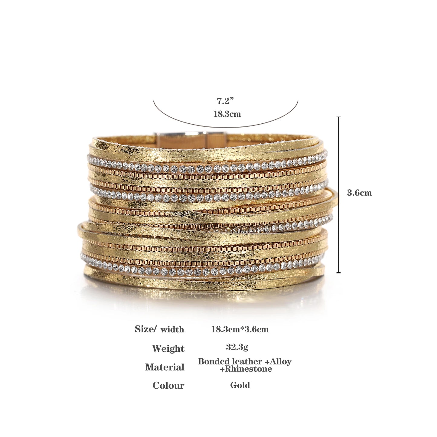 Fashion Shiny Leather Bracelet for Women /Men . Boho Luxury Multilayer Rhinestone Chain Wrap, Chunky Bangle Bracelets, unisexCharm Jewelry