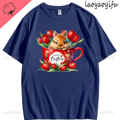 Bunny with Sunglass Unisex Retro Aesthetic T-shirt Funny. Happy Easter Bunny,  Cotton Tshirt, Ears  and Cute Rabbit