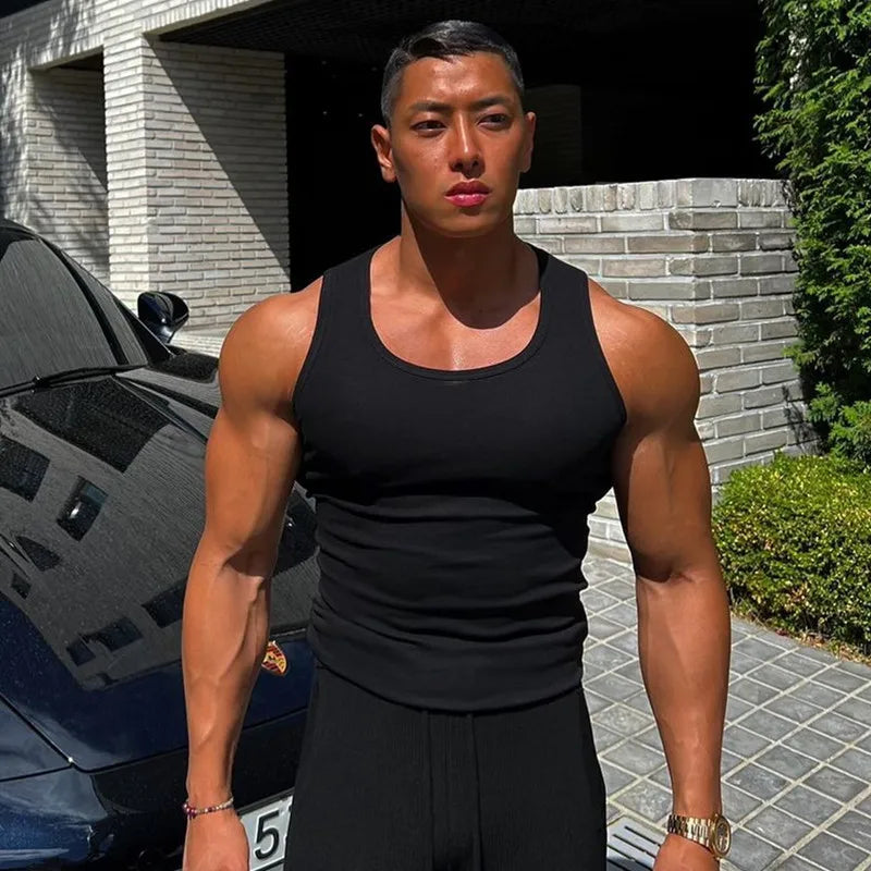 Men's Pure Cotton Tight Vest, Casual Sports Tank Tops,  Sleeveless Basic Tops, Quick Drying Bodybuilding Vest