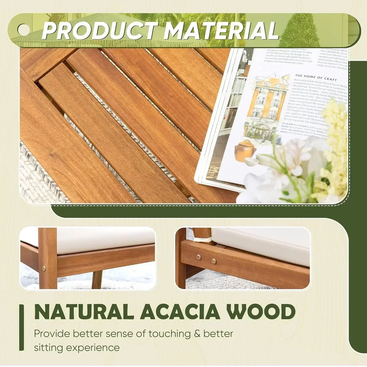 Patio Furniture,  4 Piece Outdoor Acacia Wood Patio Conversation Sofa Set with Table & Cushions,  Porch Furniture for Deck