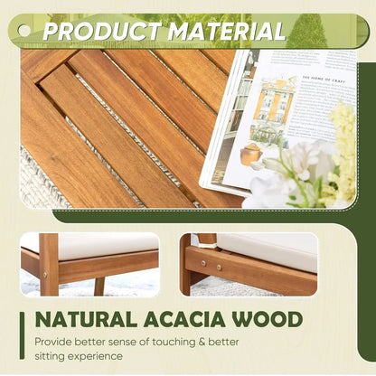 Patio Furniture,  4 Piece Outdoor Acacia Wood Patio Conversation Sofa Set with Table & Cushions,  Porch Furniture for Deck