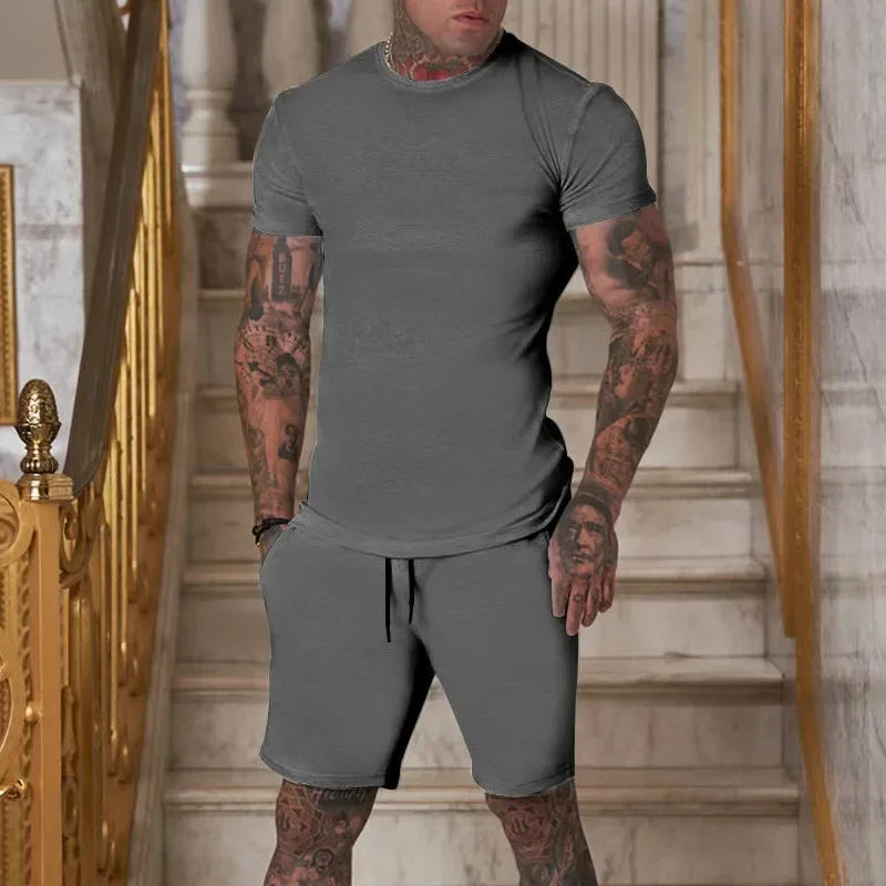 Fashionable and Casual Summer Outdoor Sports shirt and shorts.  Men's Breathable T-Shirt/ Shorts Casual and Fashionable Two-Piece Set Tracksuit