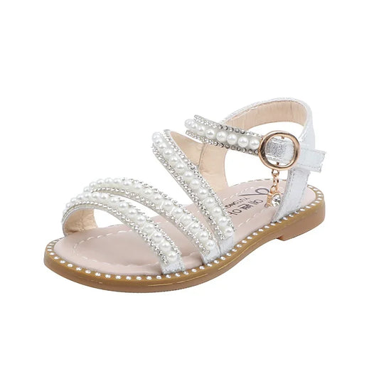 Childrens  Sandals, Flat Shoes for  Kids with Pearls.  Open-toe Non-slip Princess Sandals