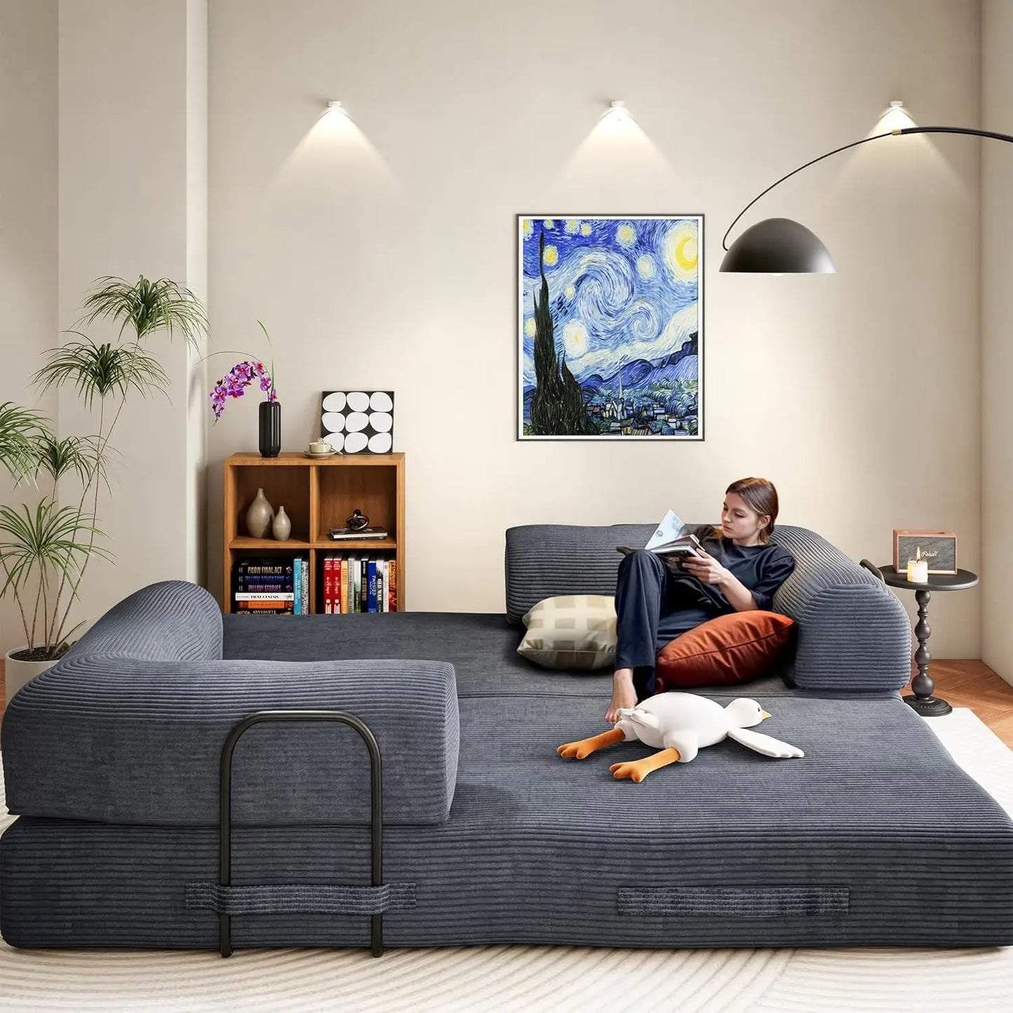79" Convertible Sofa Bed, Boneless Corduroy Sleeper,  Foldable Modular Couch, Memory Foam Compressed Sofa in A Box, Customized