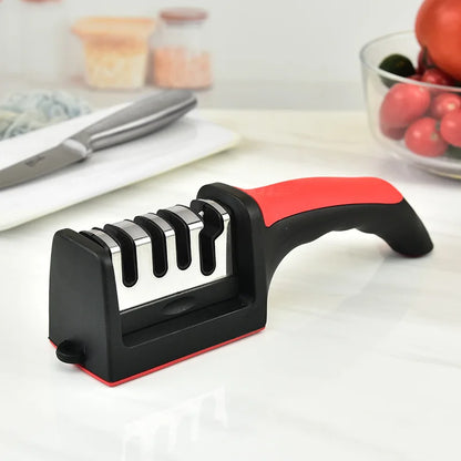 Kitchen 4 Segment Knife Sharpener, Household Multi-Functional Hand-Held, Three-Purpose Black Sharpening Stone