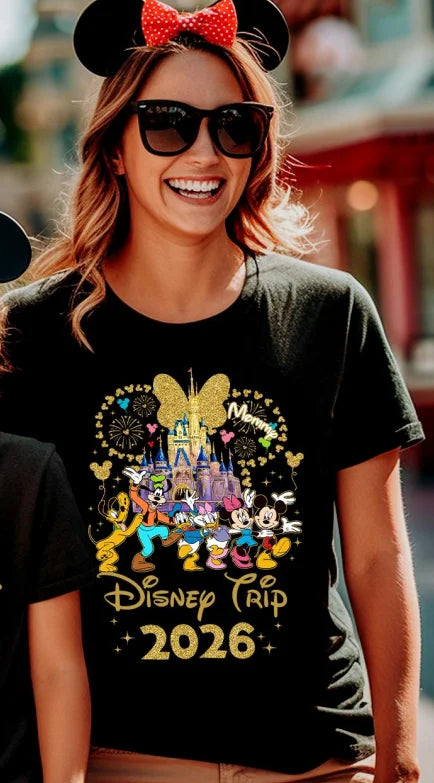 2026 Summer Casual Mickey Minnie Castle Butterfly Comfort Cotton T-shirt.  Adults/ Children,  Parent /Child,  Couple Sportswear