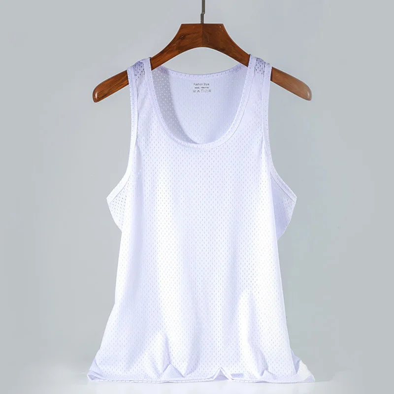 Men's Ice Silk Mesh Tank Tops,  Gym Stringer, Transparent Bodybuilding Sleeveless Shirt  for Fitness.