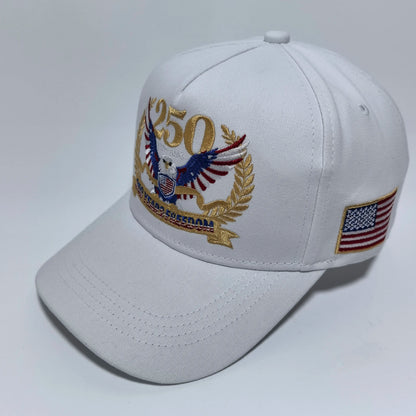 1776-2026 USA 250 Years Freedom Eagle Embroidery Baseball Cap,  Hard Crown Structured Dad Hat,  American Flag Side Patch Patriotic