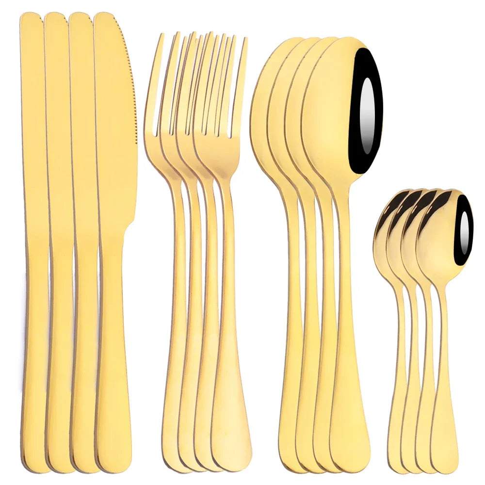 16Pcs Tableware Stainless Steel Dinnerware Set Knife Fork Coffee Spoon Mirror Flatware Dishwasher Safe Kitchen Silverware Set