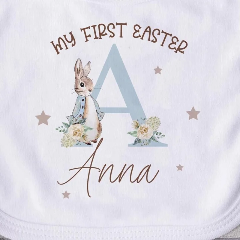 1pcs Personalized Name, First Easter Baby Bunny Bib  is Durable for Infant Easter Outfit Party supplies Photo Props Newborn Gift